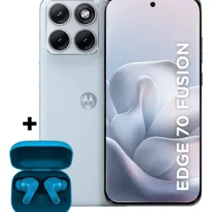Kit Smartphone Motorola Edge 70 Fusion 5g 256gb Branco + Fone Bluetooth Moto Buds Bass Azul