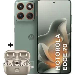 Kit Smartphone Motorola Edge 70 5g 512gb Verde Claro + Fone Bluetooth Moto Buds Loop Champagne Swarovski