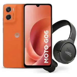 Smartphone Moto G06 128gb Tela 6.9'' Laranja Kit Com Fone Jbl Tune 520bt Preto + Pelicula