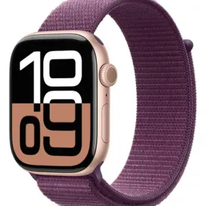 Apple Watch Series 10 GPS • Caixa cor de ouro rosa de alumínio – 46 mm • Pulseira loop esportiva ameixa