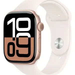 Apple Watch Series 10 GPS • Caixa cor de ouro rosa de alumínio – 46 mm • Pulseira esportiva blush-clara – M/G