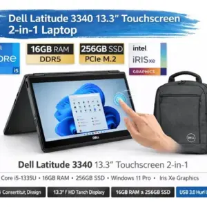 Notebook 2 em 1 com tela sensível ao toque Dell Latitude 3340 13.3 Intel Core i5-1335U 16 GB de RAM 256 GB Ssd Windows 11 Pro Iris Xe conversível com mochila e hub USB 3.0 Notebook empresarial 1td24