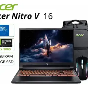 Laptop para jogos Acer Nitro V 16 Rtx 5060 8gb Intel Core 7 240h 32gb Ddr5 512gb Ssd 16 Wuxga 180hz Wifi 6 Rj45 Teclado retroiluminado + mouse para jogos + Hub USB 3.0 + mochila de streaming de...