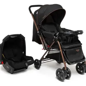Conjunto Travel System Reverse DUO Preto Bronze, Carrinho de Bebê + Bebe Conforto Cosco Kids