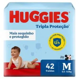Fraldas descartáveis infantis com 42 unidades tripla proteção tamanho M Huggies