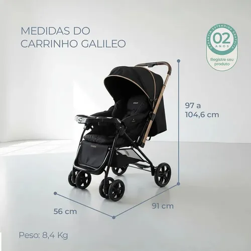 Carrinho De Bebê De Paseio Infanti Galileo Carrinho Preto Mocca