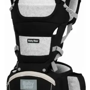 Bolsa Canguru Ergonômico Baby Bear Premium | 12 Posições | 4 Em 1 | Bolsos Frontais E Laterais | Proteção E Segurança | Cor Preto