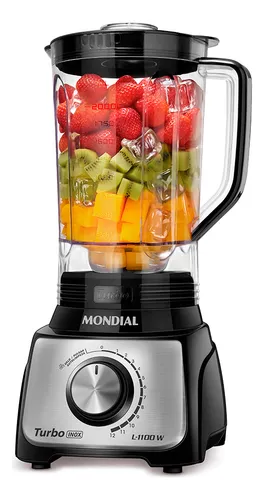 Liquidificador Turbo, Mondial, 1100w - L-1100 Bi Preto/inox 127v