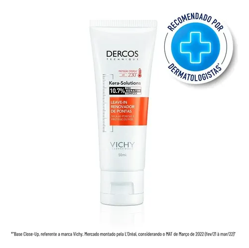 Leave-in Renovador de Pontas para Cabelos Danificados, Antifrizz e Proteção Térmica, Dercos Kera Solutions, Vichy, 50ml