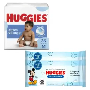Kit Fralda Huggies M 36 Un + 2 Lenços Umedecidos 176 Un