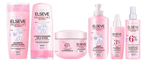 Kit Glycolic 200ml Gloss Elseve L'oreal Paris -6 Produtos