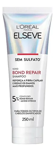 Shampoo Reparação Molecular Limpeza Suave Sem Sulfato Reconstrói Ligações Devolve Força Com Ácido Cítrico Cabelos Danificados Elseve Bond Repair L'Oréal Paris 250ml