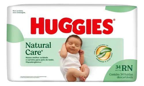 Fralda Descartável Infantil Huggies Natural Care Rn 34 Un