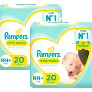 Kit 2 Pacotes Fraldas Pampers Rn Premium Care Rn+ 20
