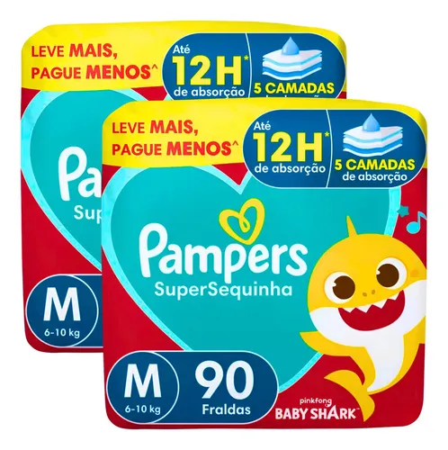 Fralda Descartável Pampers Supersec, Tamanho Médio (M) com 180 Unidades