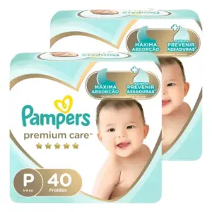 Kit 2 Pacotes Fralda Pampers Premium Care Tam P/80 Unidades