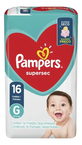 Fraldas Pampers Supersec G em kit de 16 x 16 unidades