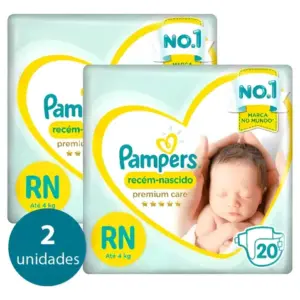 Kit 2 Pacotes Fraldas Pampers Premium Rn Até 4kg 20 Fraldas