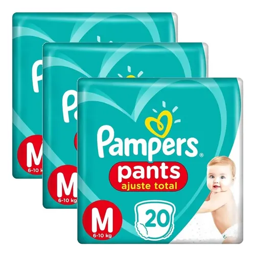 Kit 3 Pacotes Fraldas Pampers Pants M - 60 Fraldas