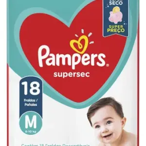 Fraldas Pampers Supersec M em kit de 18 x 18 unidades