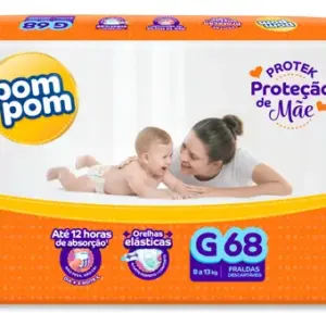 Fralda Pom Pom Protek Proteção de Mãe G com 68 Unidades