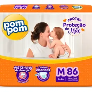 Fraldas Descartáveis Pom Pom Protek Proteção de Mãe M com Derma Protek 86 Unidades