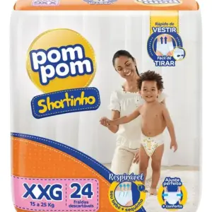 Fralda Calça Shortinho Pom Pom XGG com Cintura Elástica 24 Unidades