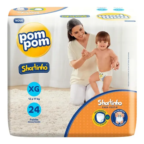Fralda Descartável Infantil Shortinho Tamanho Xg Pacote Com 24 Unidades De 12 A 17kg Pom Pom
