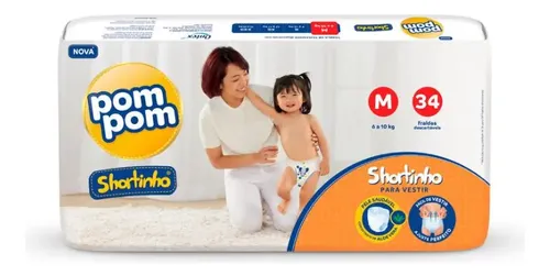 Fralda Pom Pom Shortinho Jumbo M 34 Unidades