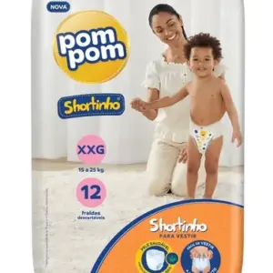 Fralda Descartável Infantil Shortinho Pants PomPom XXG 12 Unidades