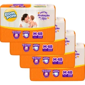 Fardo Fralda Pom Pom Mega Derma Protek M 4 Pacotes Atacado Médio (m) Sem Gênero