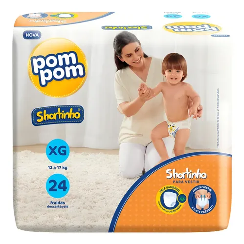 Fralda Descartável Pom Pom Shortinho Xg 24 Unid 12-17kg