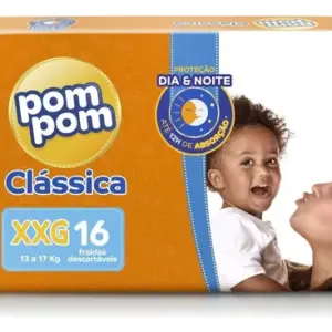 Fralda Descartável Infantil Pom Pom Clássica XXG Pacote 16 Unidades