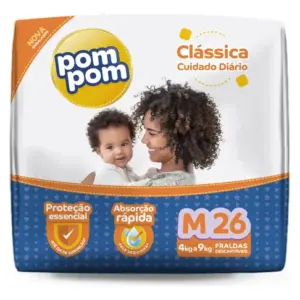 Fralda Descartável Pom Pom Clássica Jumbo Tamanho M Com 26un