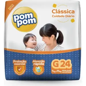 Fralda Descartável Pom Pom Clássica Jumbo Tamanho G Com 24un