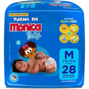 Fralda Descartável Baby Tamanho M Pacote Com 28 Unidades De 4 A 9kg Turma da Mônica
