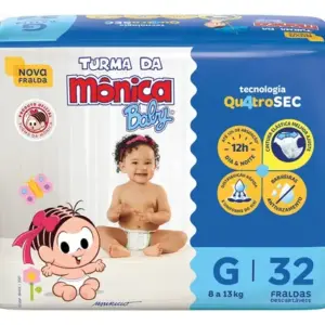 Fralda Descartável Infantil Turma da Mônica Baby G Pacote 32 Unidades