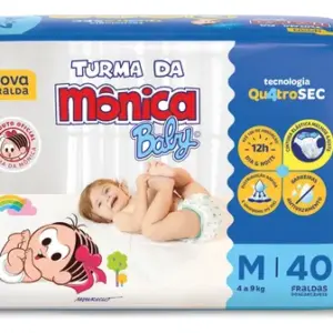 Fralda Descartável Infantil Turma da Mônica Baby M Pacote 40 Unidades