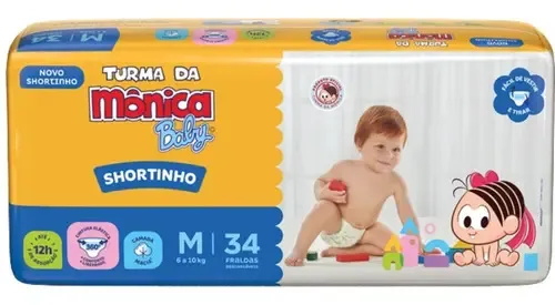 Fralda Descartável Shortinho Baby Tamanho M Com 34 unidades De 6 a 10kg Turma Da Mônica