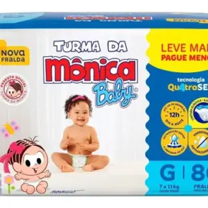 Fralda Descartável Turma da Mônica Baby G Pacote 80 Unidades Leve Mais Pague Menos