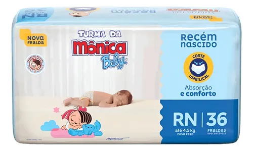 Fralda Descartável Bebê Turma Da Mônica Rn Recém-nascido