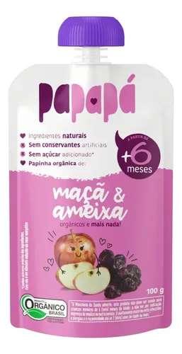 Papinha Orgânica Maçã Ameixa Natural Papapá Squeeze 100g