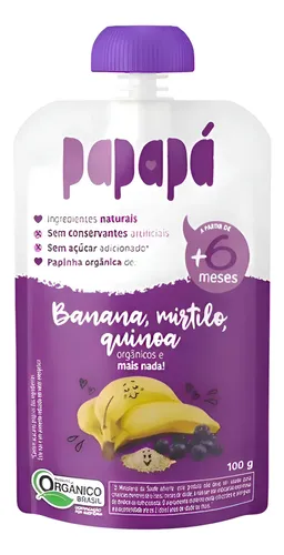 Papinha Orgânica De Banana, Mirtilo E Quinoa 100g - Papapá