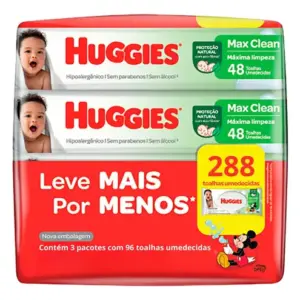 Pacote Lenço Umedecido Huggies Max Clean - 288 Unidades