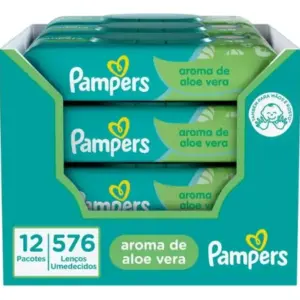 Kit Lenços Umedecidos Pampers Aroma de Aloe Vera 12 pacotes total 576 Unidades